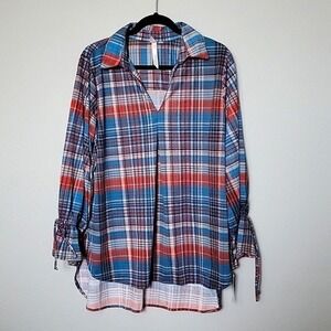 NY Collection Plus Size Casual NWT size 1X Plaid Long Sleeve Top Blouse